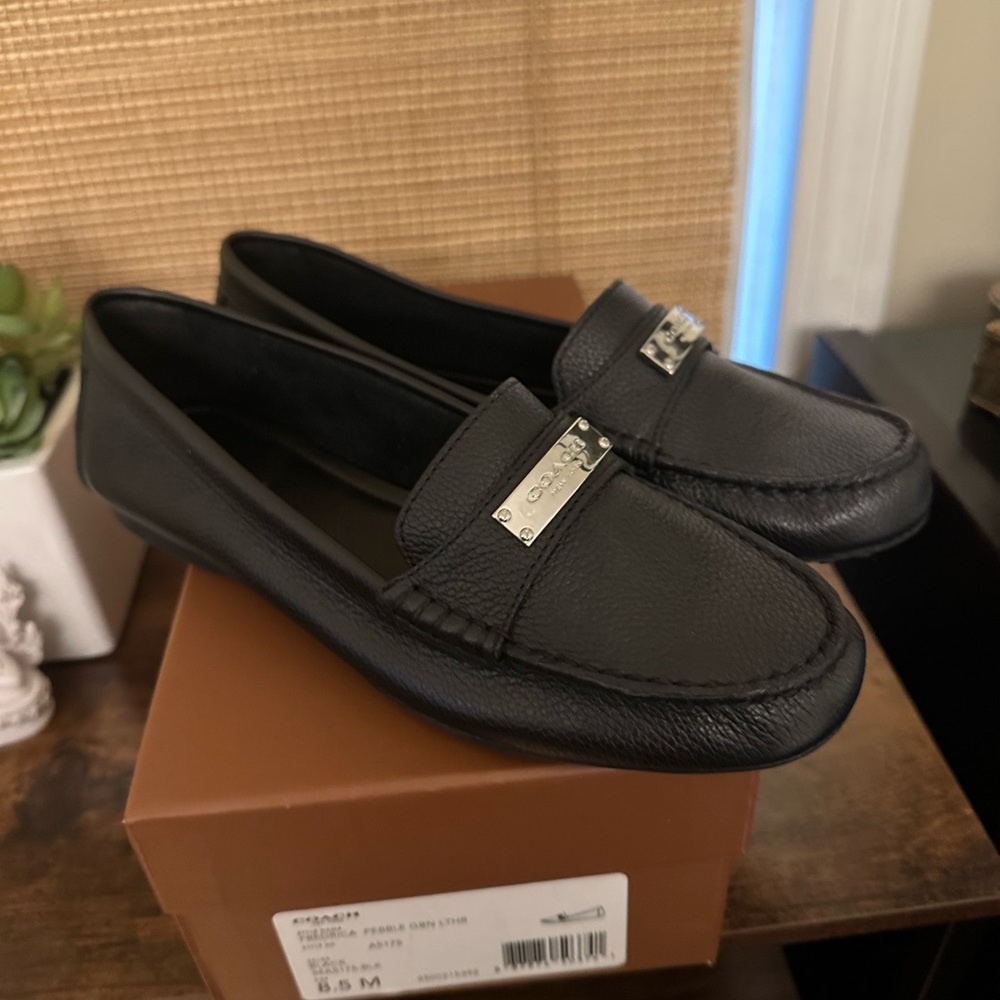 Coach black leather loafers